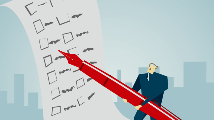 설문지 체크하는 남자