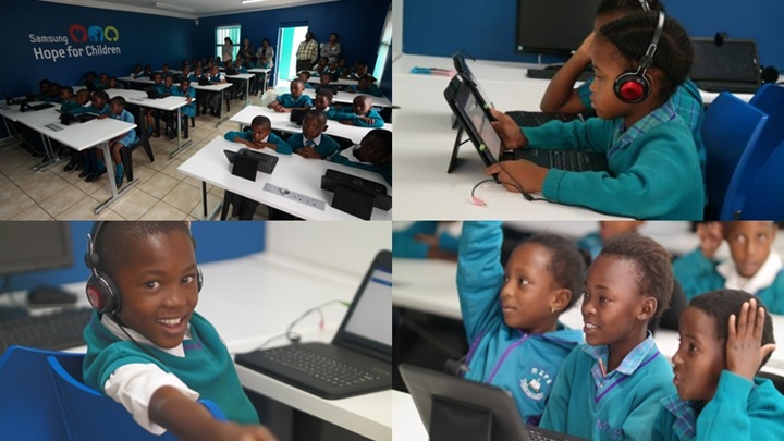 스마트스쿨 교실에서 수업을 받고 있는 미셸줄루 초등학교 학생들. 하나같이 표정이 밝다