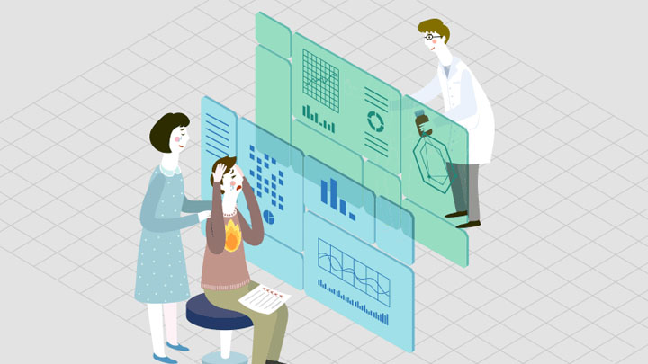 VR 가상 화면을 통해 의사와 환자가 소통하고 있다