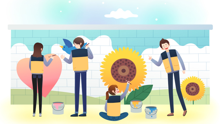 벽화를 그리고 있는 사람들