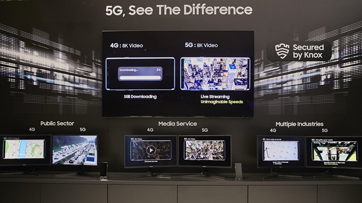 ▲ 삼성전자는 8K 비디오 스트리밍 비교 시연을 비롯해 다양한 5G 서비스 사례를 소개했다