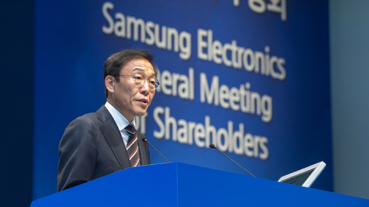 3월 20일 삼성전자 서초사옥 다목적홀에서 개최된 ‘삼성전자 제 50기 정기 주주총회’에서 김기남 대표이사 부회장이 인사말을 하고 있다.