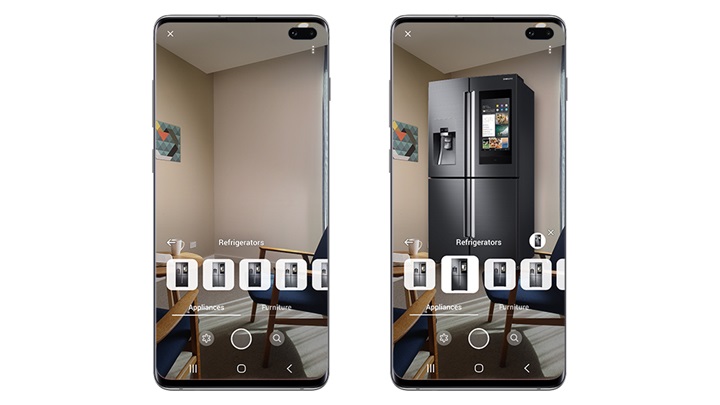 Air conditioner / washer dryers / air purifier / refrigerators / smart oven / styler / appliances / furniture / refrigerators / 빅스비 홈데코로 냉장고를 집에 놔보는 모습