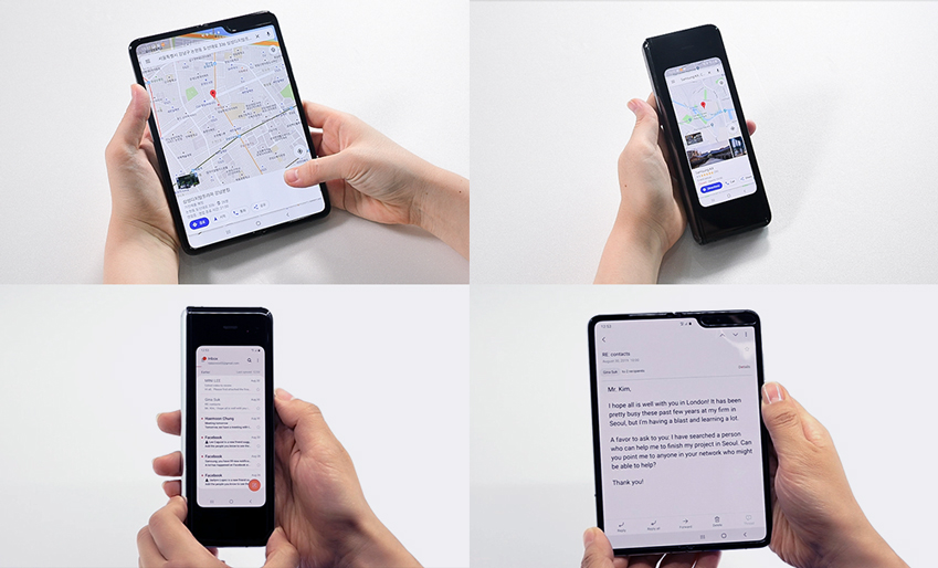 ▲ 접었다가 펼쳤을 때는 물론, 펼쳤다가 접었을 때도 사용하던 앱을 끊김 없이 이용할 수 있는 갤럭시 폴드 