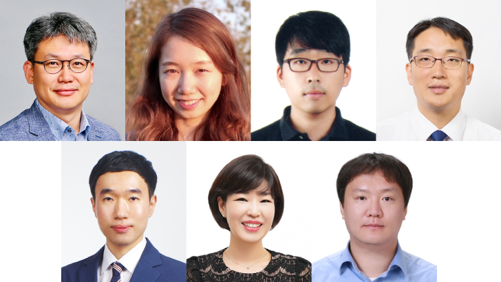 삼성미래기술육성사업의 2019년 하반기 연구지원 과제에 선정된 교수들 (윗줄 왼쪽부터 KAIST 이흥규 교수, 고려대 공수현 교수, 재료연구소 정경운 박사, UNIST 이준희 교수, 아랫줄 왼쪽부터 KIST 김동훈 박사, 한양대 정은주 교수, 서울대 정교민 교수)
