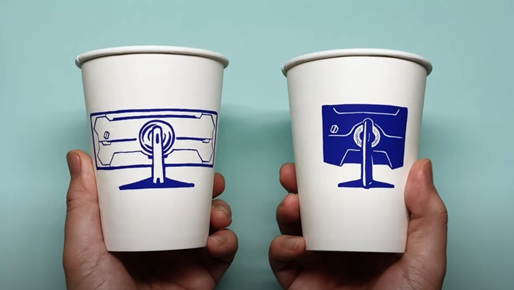 오디세이 모니터 종이컵 아트