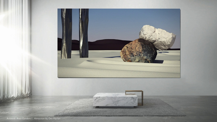 화성의 게일 분화구를 배경으로 석조 조각 정원을 묘사한 미국의 데브 할런(Dev Harlan)이 출품한 ‘화성 정원 I – 인력(Areo Gardens I – Attraction)