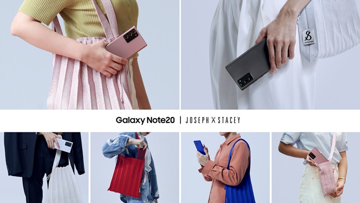 ‘갤럭시 노트20’의 7가지 미스틱 컬러와 ‘조셉앤스테이시’의 플리츠 니트백을 감각적으로 매칭한 이미지