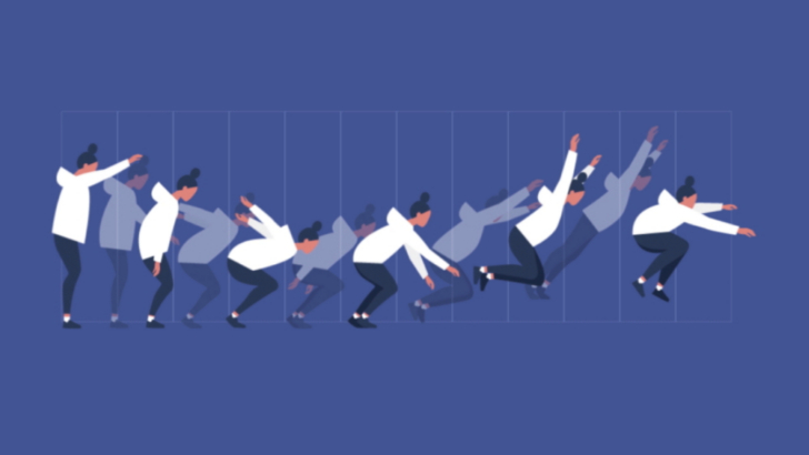 점프하는 여성의 모습을 연속된 컷으로 표현