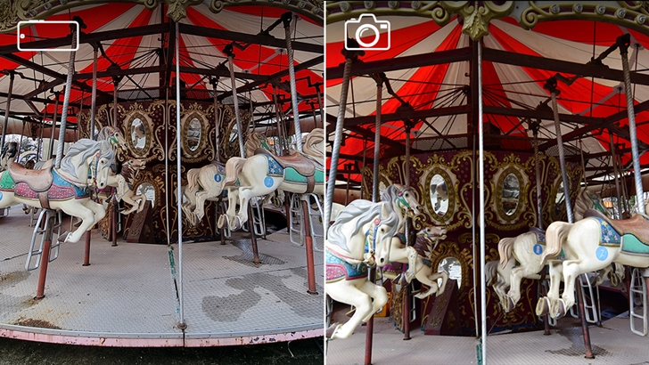 갤럭시 S21 울트라 초광각 렌즈와 DSLR 크롭 바디 초광각 렌즈로 촬영한 회전목마