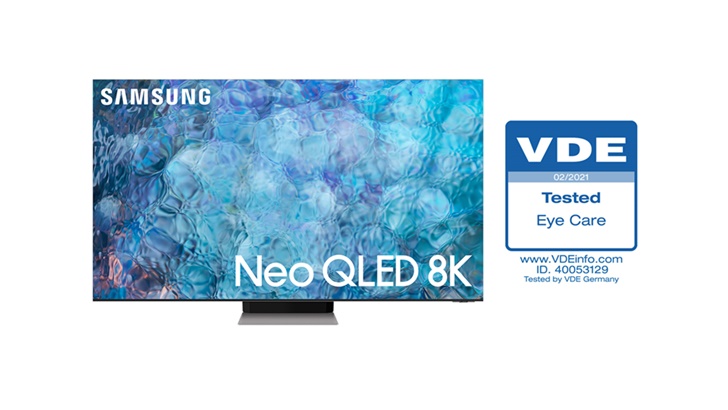 Neo QLED TV 제품 이미지와 '아이 케어' 인증 로고