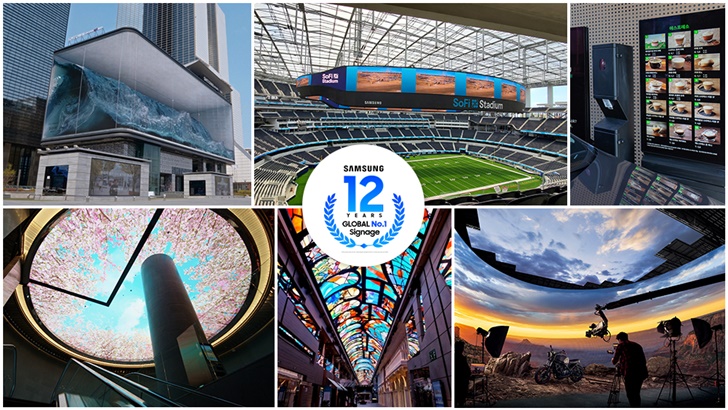 Samsung 12years Global no1 signage 거리, 경기장, 키오스크, 건물 내부, 스튜디오 등 다양한 장소의 디지털 사이니지 활용사례