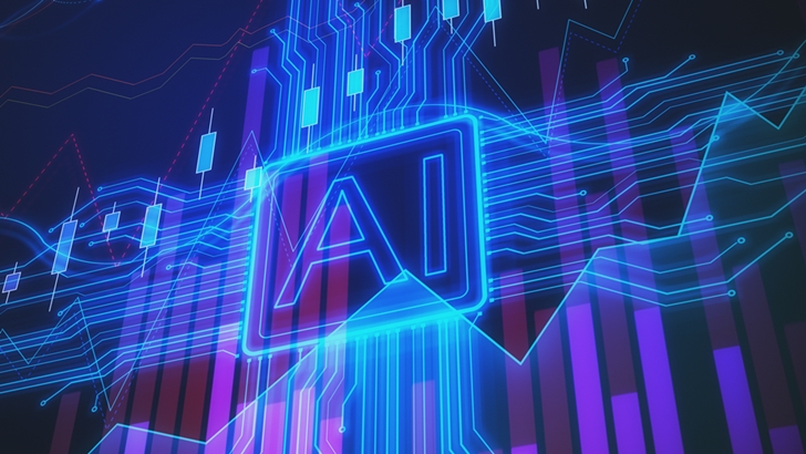 Creative AI background with forex chart. Artificial intelligence and stock concept. 3D Rendering