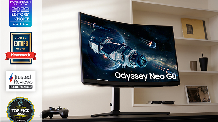 오디세이 네오 G8 제품과 어워드 로고 이미지