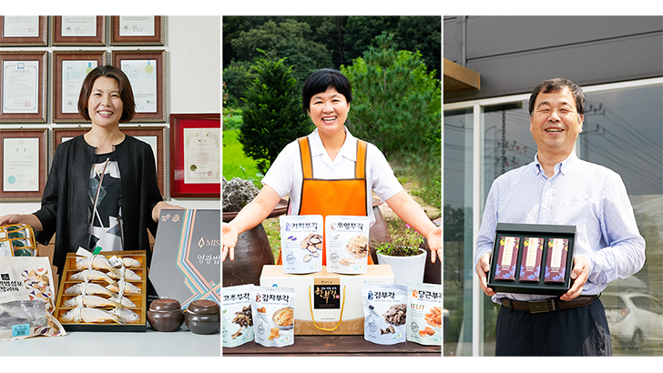 미성영어조합법인 김윤희 대표, 소백산아래 한부각 추경희 대표, 태경F&B 한철영 대표