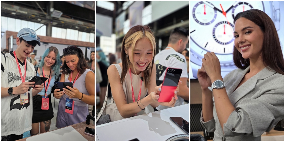 신제품을 체험해 보며 즐거워하고 있는 팀갤럭시 인플루언서들. 왼쪽부터 순서대로 @seoulmafia, @kokeshi.karen, @ francypave, @supercatkei, @catriona_gray.