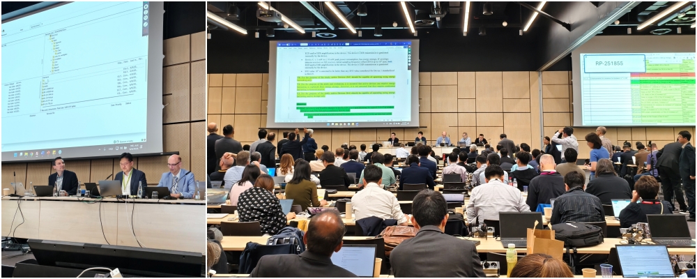 3GPP 무선접속망 기술표준그룹(TSG RAN)에서 회의를 주재하고 있는 김윤선 마스터(좌)와 회의 진행 모습(우)