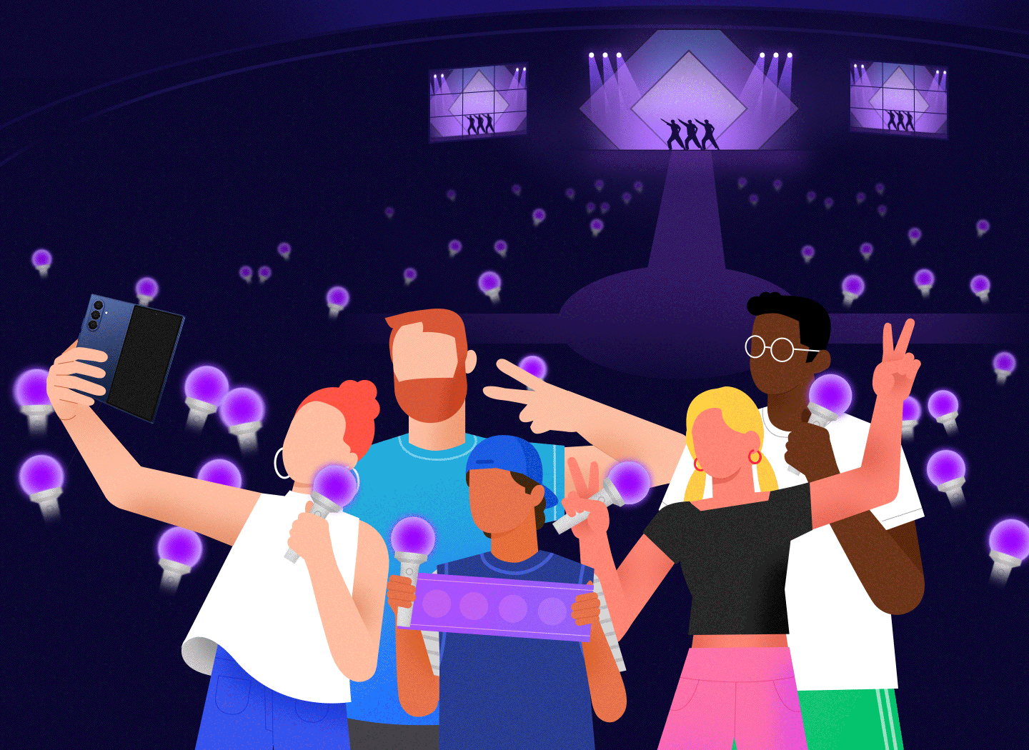 갤럭시 Z 폴드7로 콘서트를 즐기는 모습 일러스트