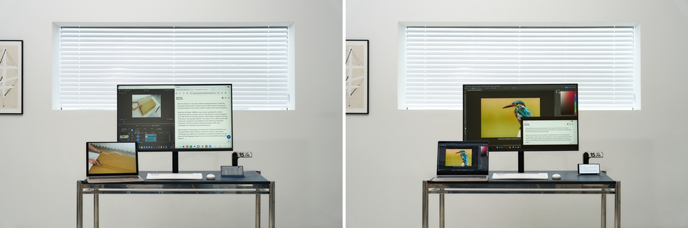 ▲뷰피니티 S8 PBP(왼쪽) 및 PIP(오른쪽) 제어 모습