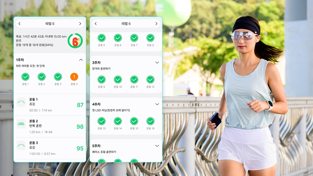 ▲ 삼성 헬스 앱 ‘러닝 코치’의 레벨6 프로그램 화면