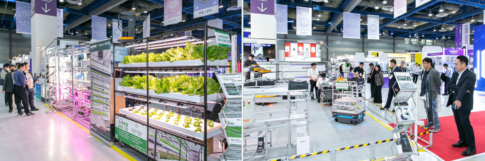 관람객들이 스마트공장 지원을 받은 중소기업들의 혁신 기술과 시연 장비를 살펴보고 있다.