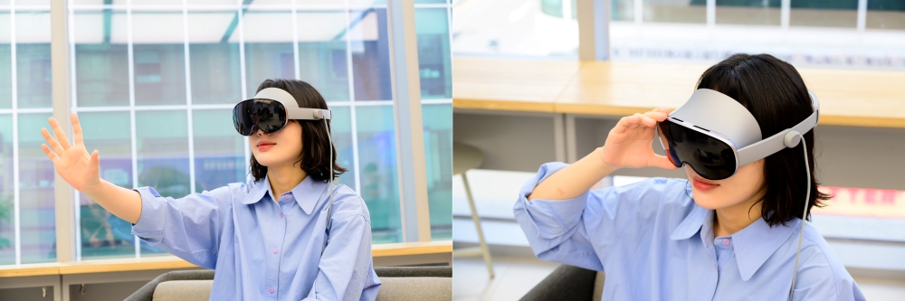 갤럭시 XR을 착용하고 다양한 콘텐츠를 체험하고 있는 모습.