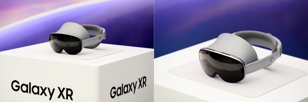 삼성 강남 미디어 브리핑 행사장에 전시된 갤럭시 XR 모습.