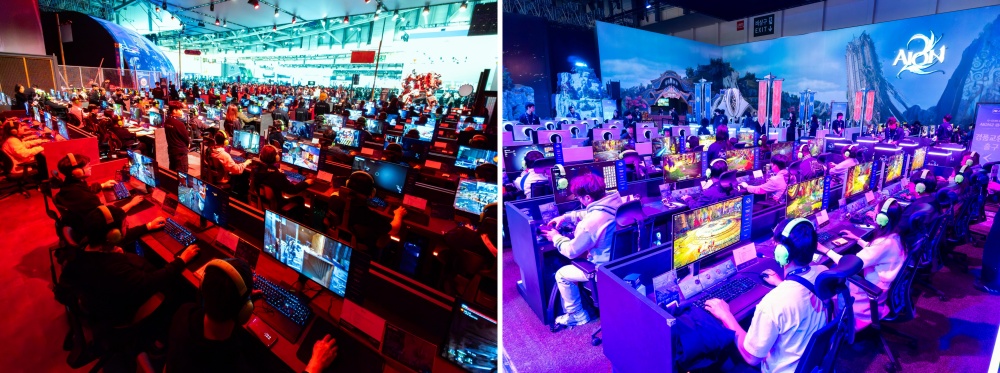 지스타 2025 엔씨소프트 부스에는 삼성전자 오디세이 OLED G6와 G5 180여 대가 설치되어 압도적 규모감과 몰입감을 선사했다.
