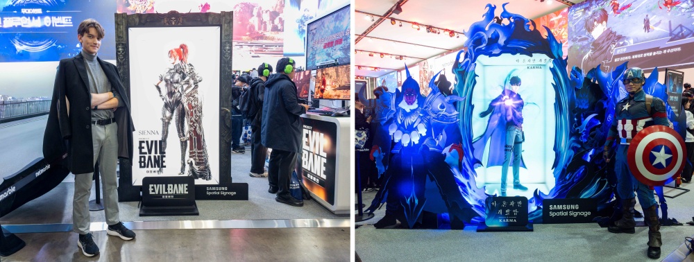 넷마블 부스 방문객들은 스페이셜 사이니지에 등장한 캐릭터들과 사진을 찍고 즐거워했다.
