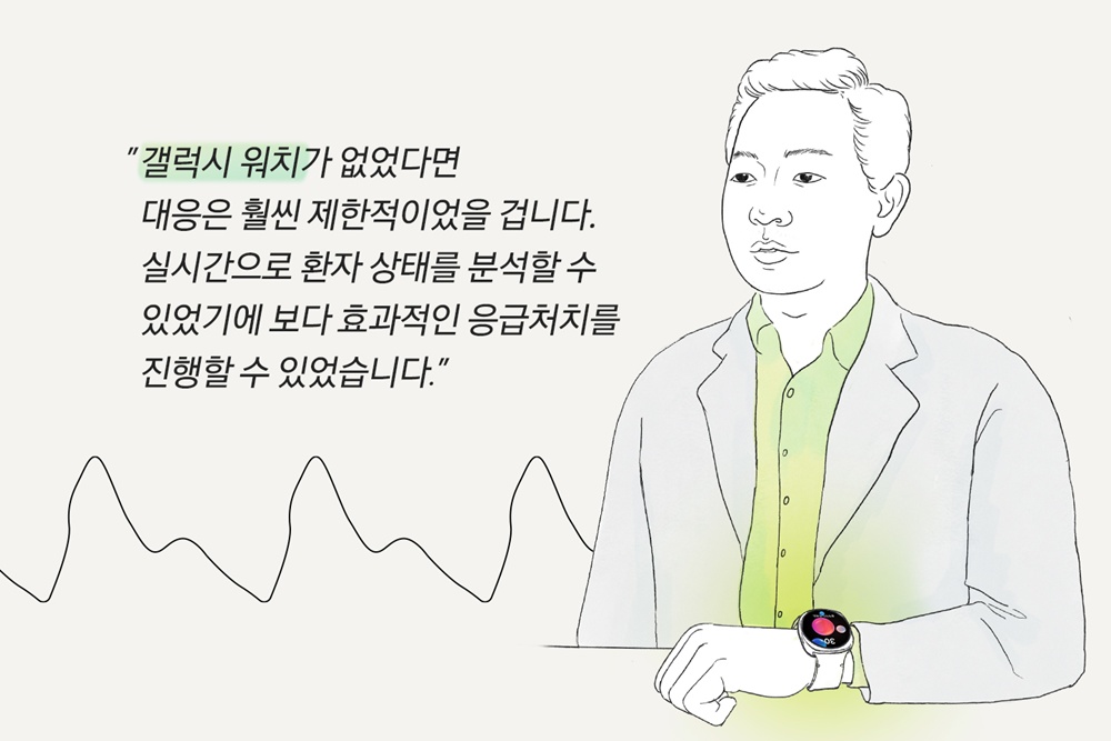 "갤럭시 워치가 없었다면 대응은 훨씬 제한적이었을 겁니다. 실시간으로 환자 상태를 분석할 수 있었기에 보다 효과적인 응급처치를 진행할 수 있었습니다."