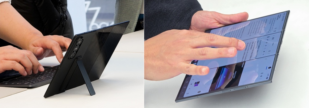 갤럭시 모바일폰 최초로 탑재된 태블릿 버전의 '삼성 덱스(Samsung DeX)'와 디스플레이를 세로형 화면 3개로 분할해 사용할 수 있는 '멀티윈도우'.