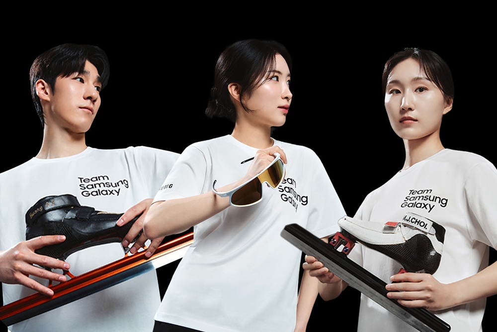 갤럭시 수면 개선 프로젝트에 참여한 황대헌(좌), 김길리(중앙), 최민정(우).