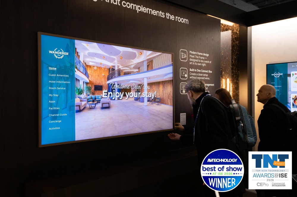 ▲ 삼성의 ‘호텔용 더프레임’은 ISE 2026에서 '최고의 제품상(Best of Show at ISE)' AV 테크놀로지 부문 및 '최고의 신기술 어워드(Top New Technology Awards)' TV 부문에 선정됐다.