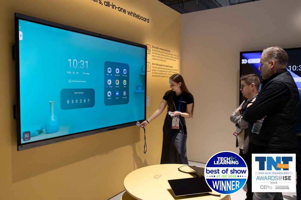 ▲ 삼성 전자칠판 ‘WAFX-‘P시리즈는 ISE 2026에서 '최고의 제품상(Best of Show at ISE)' 교육기술 부문 및 '최고의 신기술 어워드(Top New Technology Awards)' 전자칠판 부문에 선정됐다.