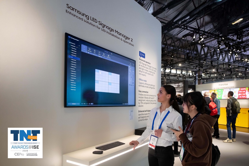 ▲ LED Signage Manager 2는 자동화된 설정과 실시간 상태 관리 기능을 통해 대형 비디오 월 설치 및 운영 환경에 최적화된 편의성을 제공한다. 이 솔루션은 ISE 2026에서 '최고의 신기술 어워드(Top New Technology Awards)' 비디오월 소프트웨어 부문에서 수상했다.