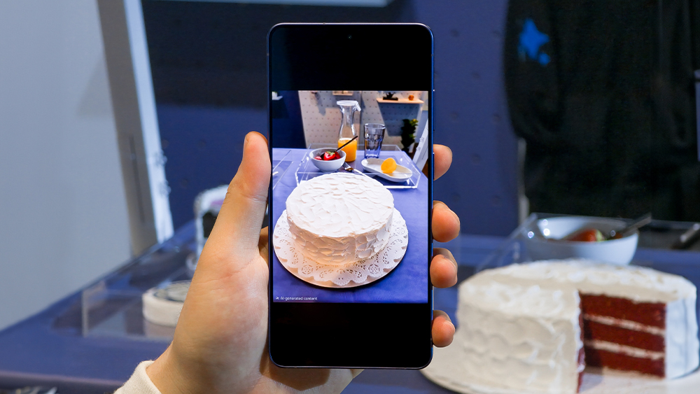 한 조각 먹은 케이크를 촬영한 뒤 포토 어시스트 기능을 활용해 원래 상태로 만든 케이크 사진