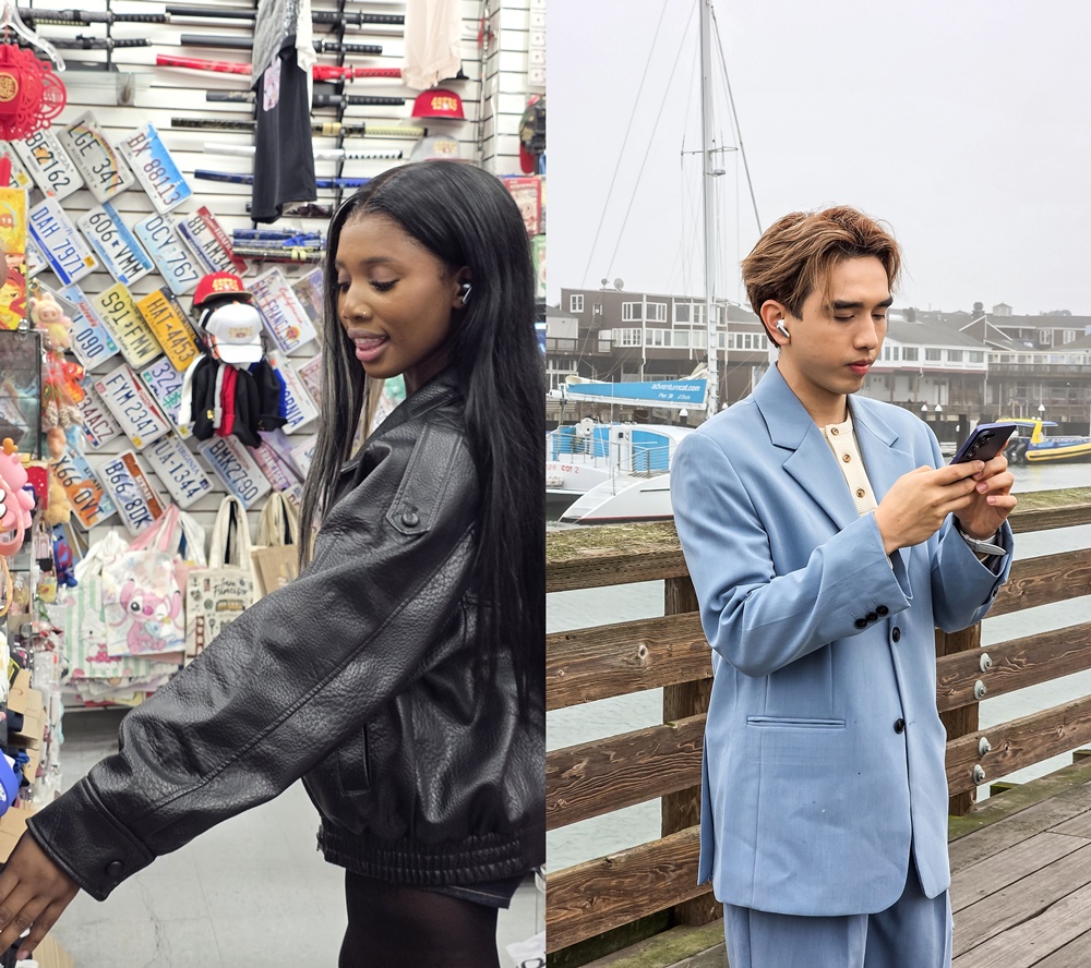 갤럭시 버즈4 프로를 착용하고 콘텐츠를 촬영하고 있는 팀갤럭시 인플루언서들. 왼쪽부터 @henrieviii, @perrykuan.