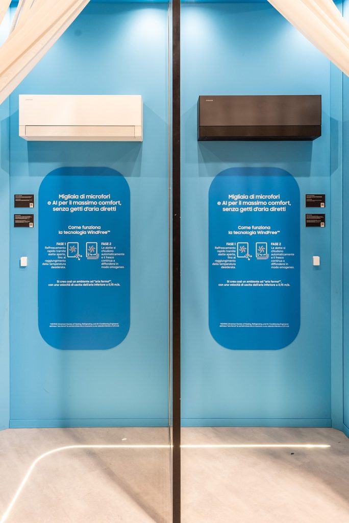 삼성전자가 24~27일 이탈리아 밀라노에서 열린 MCE(Mostra Convegno Expocomfort) 2026에 삼성부스를 마련했다. 'AI 무풍콤보 프로 벽걸이' 가정용 에어컨 이미지.