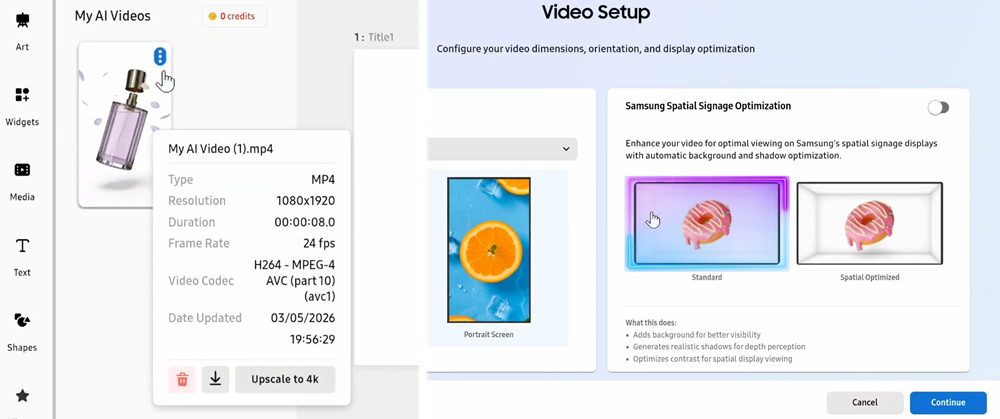 삼성 VXT에 탑재된 AI Studio앱을 활용하면 사이니지용 영상 콘텐츠를 보다 손쉽게 제작할 수 있다.