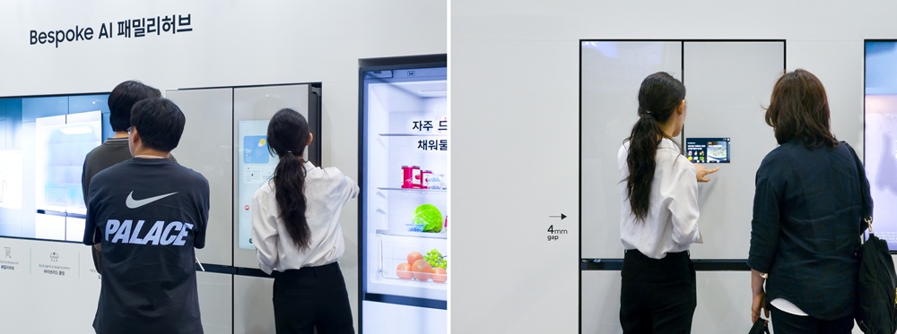 관람객들이 삼성전자 부스에서 AI 푸드 경험을 살펴보고 있다.