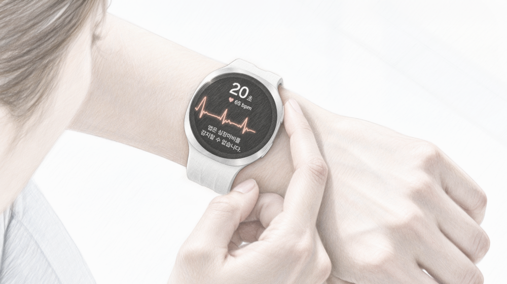 이소성 박동을 감지하는 향상된 심전도(ECG) 모니터링 기능 (이해를 돕기 위해 연출된 화면으로 실제 UX/UI는 이와 다를 수 있음)